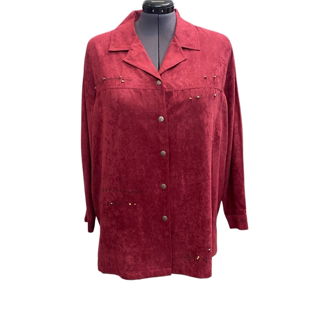 NWT VINTAGE Erin London Women plus 2X Burgundy Faux suede Button-Up shirt jacket